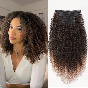 Curly Clip in Hair Extensions, Urbeauty Pink Mango 6 PCS 100% Pure Protein Silk Curly Hair Extensions Clip Ins for Black Women Kinky Hair Soft Natural Durable Light Long Lifespan (#T2/30)