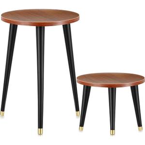 2 Pcs Indoor Plant Stand Mid Century Vintage Wood Modern Flower Pots Holder Round Side Table End Table Plant Stools for Living Room Corner Balcony Decor(Walnut Wood Color)