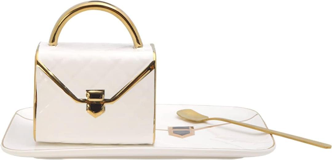 YnsfreeCeramic Purse Coffee Mugs Set Tea Cup Unique Bag shaped mug and Saucer Set with Spoon and Saucer For Women Thanksgiving Christmas Gifts (White)