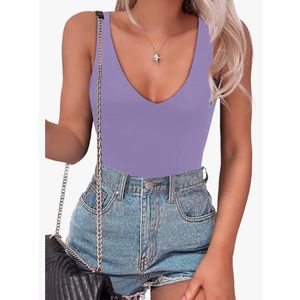 SAUNGKUAI Women’s Bodysuit Sexy Plunge Deep V Neck Backless Sleeveless Tank Thong Body Suits Outfits for Going Out S