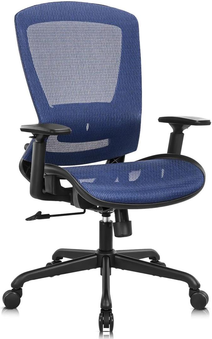 ELABEST Mesh Office Chair,Ergonomic Computer Desk Chair,Sturdy Task Chair- Adjustable Lumbar Support & Armrests,Tilt Function,Comfort Wide Seat,Swivel Home Office Chair (Blue), 41.7" - 45.5" H x 28.5" W x 20.5" D