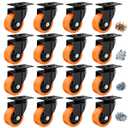 3 Inch Caster Wheels, Casters Set of 16 Heavy Duty, Orange Polyurethane (PU) Casters, Industrial Swivel Top Plate Castor Wheels for Workbench/Furniture/Cart (Pack of 16)