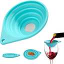 Collapsible Silicone Funnel Strainer, 4 Ultra Fine 40-Mesh Stainless Steel Filter for Coffee, Tea, Wine, Cocktails BPA-Free Foldable Kitchen Sieve for Camping & RV (Blue)