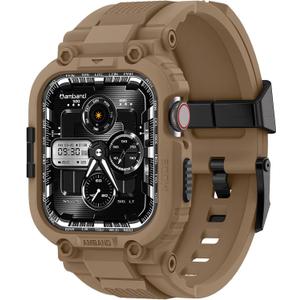 amBand Bands Compatible with Apple Watch 9/8/7 45mm, M1 Sport Series Rugged Case with TPU Strap Military Protective Tough Cover Bumper for iWatch SE3/SE2/SE/6/5/4 44mm Men Desert Tan