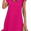 SOLY HUX Summer Dresses for Women V Neck Cap Sleeve Ruffle Hem Smock Short Dress (Plain Orange)