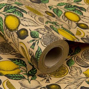 RUSPEPA Kraft Wrapping Paper Roll - Lemon Design Great for Summer, Holiday and Special Occasion Wrap - 24 inches X 100 feet