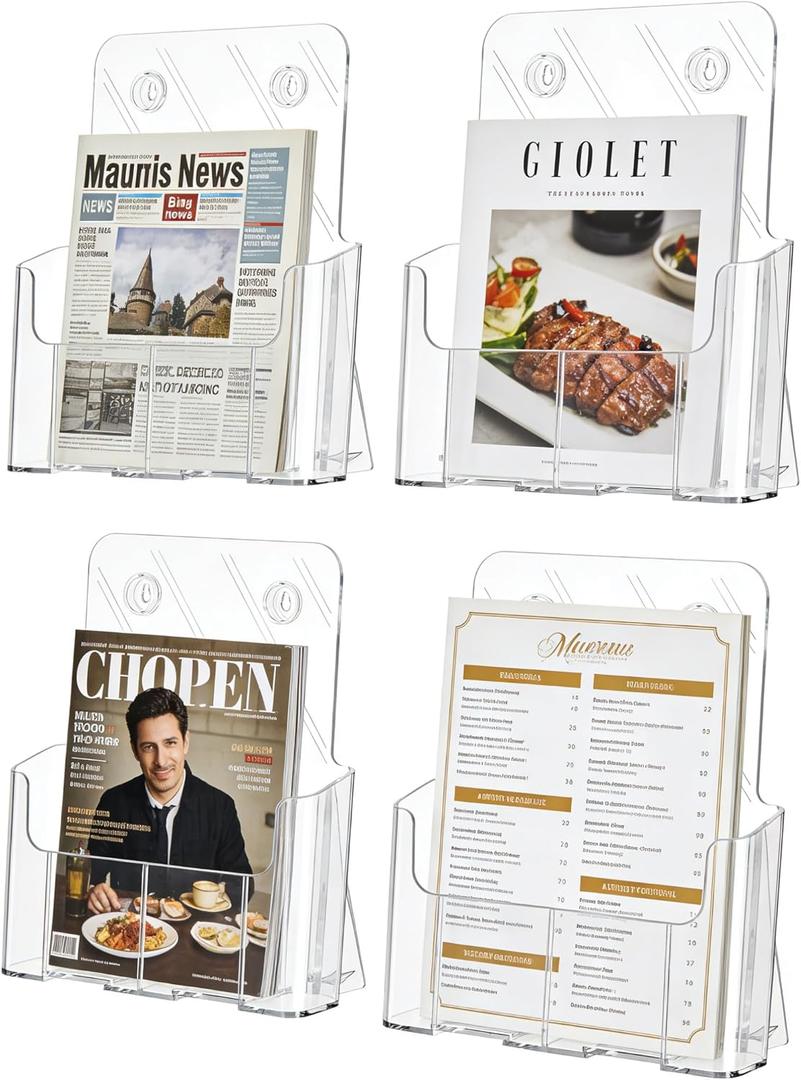 Gawerk 4 Pack Acrylic Brochure Holder 8.5 x 11 inches for Desk or Wall Mount, Clear Flyer Display Stand Plastic Table Stand Sign Literature Holder for Magazines, Menus, Pamphlets, Journals