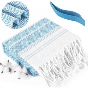 Genovega Oversized Turkish Beach Towels 74"x38" Thin Quick Dry Sand Free Pool Swim Bathing Towel Extra Large Blanket Adult Travel Essentials Cruise Accessories Must Haves Summer Light Blue Stuff