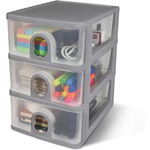 Desktop Storage Drawers Desk Organizer with Drawers, 3 Drawers Organizing Drawers Clear Small Plastic Storage Drawers for Crafts, Accessories, Stationeries, Office Supplies, Pens (1Pack) (Gray)