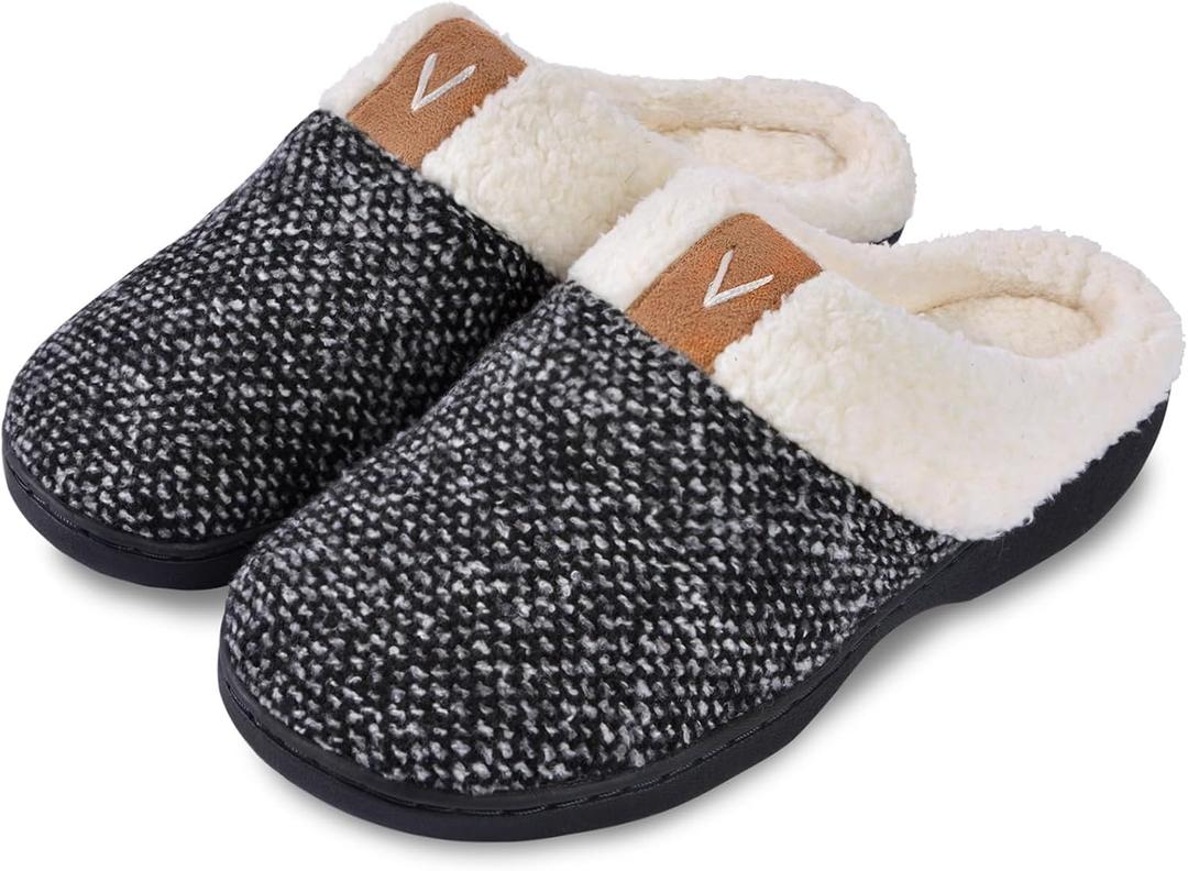 Parlovable Women's Slippers with Memory Foam, Wool-like Indoor Outdoor House Shoes with Anti-Skid Rubber Sole for Ladies, Gift for Women (Gray, M)