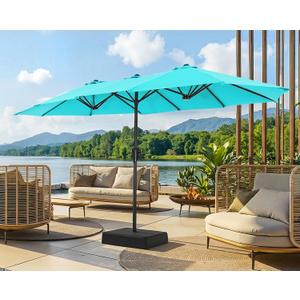 SUPERJARE 13FT Outdoor Patio Umbrella with Base Included, Double Sided Pool Umbrellas with Fade Resistant Canopy, Large Table Umbrella for Deck, Market, Backyard - Light Blue
