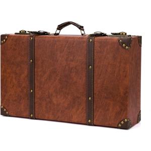 feilario Vintage Leather Storage Trunk Small Portable DecorativeLuggage Suitcase Movie Prop Luggage-2 Size Option, Brown (Brown, L)