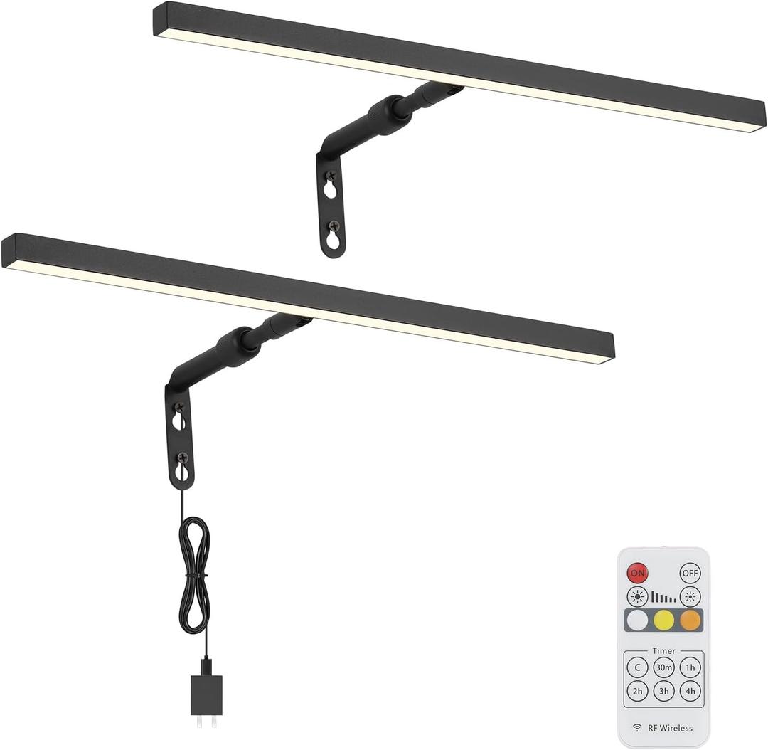 2 Pack Picture Lights for Paintings Plug in, 16" 4W Adjustable LED Picture Light Art Light with Timer, Remote Control Gallery Wall Light for Picture Display Frame Dartboard Art Work (Black)