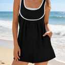 Yousify Womens Rompers Summer Casual Loose Sleeveless Overalls Color Block Shorts Jumpsuit 2026 Vacation Outfits with Pockets (Black, M)