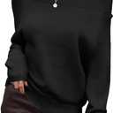 ELLEVEN Women's Off Shoulder Sweater Soft & Cozy, Casual One Shoulder Pullover Long Sleeve Fall Winter Outfits (Small, Black)