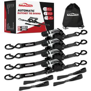 Retractable Ratchet Straps with Soft Loops (4 Pack)-(1,500lb Break Strength)-1 Inch x 12 Feet Heavy Duty Auto Self Retracting Tie Down Strap for Truck, Cargo Trailer, Motorcycle, Rad & More