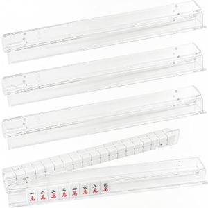 Acrylic Mahjong Racks with Magnetic Pushers, Set of 4 Clear 17.5-Inch Tile Rack and Pusher Combos with Silicone Non-Slip Pads, Modern American Mahjong Accessories (Clear, 17.5)