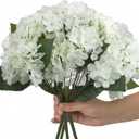 8 Pcs Hydrangea Artificial Flowers Outdoor Silk Bouquets, UV Resistant Faux Hydrangeas Flowers for Table Vase Centerpieces Outside Party Wedding Baby Shower Home Indoor Outdoor Decor (8, White)