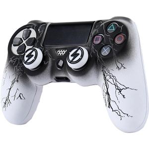 RALAN Controller Skins for PS4,Fruit Silicone Controller Cover Skin Protector Compatible /PS4 Slim/PS4 Pro Controller with 2 Cute Thumb Grips Caps (White black lighting)