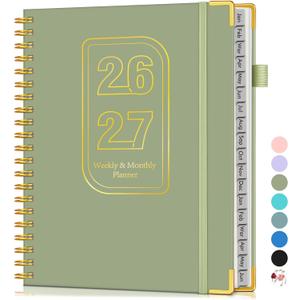 Planner 2026-2027, 18 Months Weekly and Monthly Hardcover Planner, January 2026 - June 2027, 8.5" x 11" A4 Large Daily Calendar Planner Book with Tabs, Spiral Yearly Agenda Organizer Notebook for School Work Home, Green