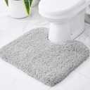 Disolla Toilet Mat 22x24 Grey - Non Slip Fluffy U-Shaped Contour Rug, Ultra-Soft Plush Toilet Floor Mat, Absorbent & Machine Washable