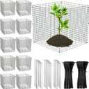 Zubebe 5 Sets Pack Small Wire Plant Protectors 12 x12 inches Square Plant Protectors from Animals Garden Plant Protector with Ground Stakes and Nylon Ties