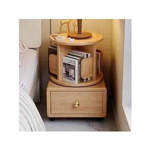 360° Rotating Bookshelf, 2 Tier Corner Bookcase with Stoarge Drawer, Wood Narrow Display Book Shelf Tower for Small Space, Bedroom, Living Room, Color B