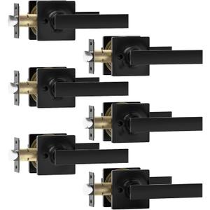 Passage Door Handles, 6 Pack Matte Black Door Lever,Keyless Interior Door Knobs Square Door Levers Heavy Duty Door Locks for Bedroom Bathroom
