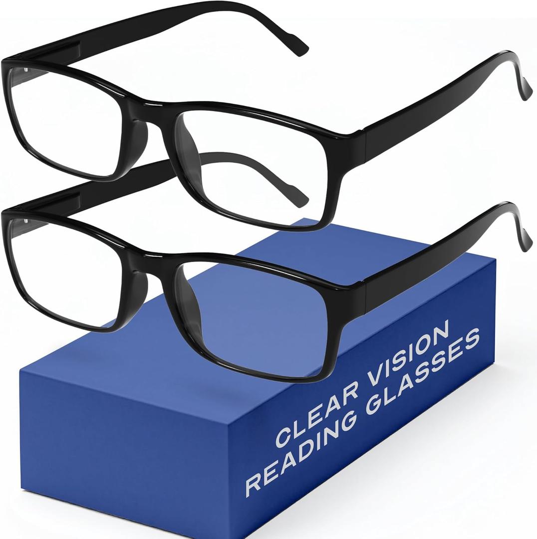 Gaoye 2-Pack of Reading Glasses +0.75 - Blue-Light Filter, UV Protection - Readers with Rectangle Frames (Black)