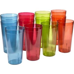 US Acrylic Caf Plastic Reusable Tumblers (Set of 12) 32-ounce Iced-Tea Cups, Assorted | Value Set of Restaurant Style Drinking Glasses, Stackable, BPA-free, Made in the USA | Top-rack Dishwasher Safe