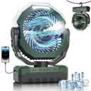 Portable Misting Fan 460ml Large Tank,24000mAh Rechargeable Battery Powered Camping Fan with 2 Meters Spray,Light & Remote,Jobsite Beach Summer Essentials,Mist Fans for Indoor,Outdoor, Patios, Travel