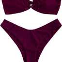 ZAFUL Women's Bandeau Bikini O Ring Strapless Tie Back High Cut Two Piece Swimsuit Bathing Suits (1-plum Pie), S