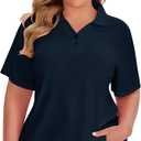 HDLTE Womens Plus Size Polo Shirts UPF 50+ Quick Dry Golf Shirt 2 Button V Neck Collared Short Sleeve Business Casual Tops (XXXL)