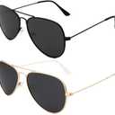 livho Sunglasses for Men Women Aviator Polarized Metal Mirror UV 400 Lens Protection (All black & Gold Black)