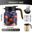 Insulated Tea Pots,Vintage Floral Pattern Tea Pot-Built-in Infuser,Colorful Vintage Floral Pattern Teas,Stainless Steel Teapot 1000mL with Lid for Hot Drinks,White(Wooden Handle,35OZ)