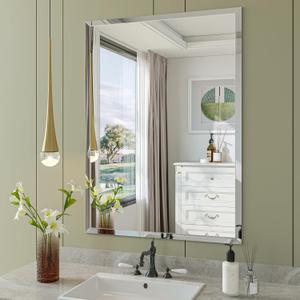 Frameless Bathroom Mirror for Wall, 22"x30" Beveled Bathroom Vanity Mirror, Modern Rectangle Bathroom Mirrors for Bedroom, Entryway, Living Room, Hangs Horizontally or Vertically