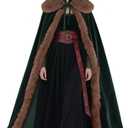 L'VOW Viking Fur Cloak Renaissance Fur Cape Velvet Cloak Medieval Cosplay Costume Women Men (Dark Green)