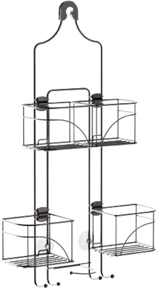 Zenna Home Modern Bronze Expandable Rust-Resistant Over-the-Shower Caddy, 4 Load, Hanging Mount, Wall Mount, 10.25"D x 16"W x 24.75"H, Bronze