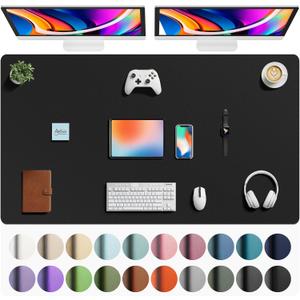 Aothia Faux Leather Desk Mat - Large Mouse Pad, Non-Slip PU Leather Blotter, Waterproof Writing Surface for Office and Home (Black, 63" x 24")
