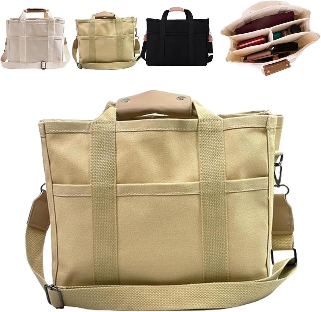Desolio Everything Tote Bag, Everything Bag, Canvas Tote Bag with Compartments (Yellow)