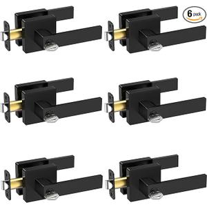 TICONN 6 PK Matte Black Door Handles Interior, Reversible Square Door Levers Knob for Hallway, Bedroom, Bathroom (Privacy, Zinc Alloy)