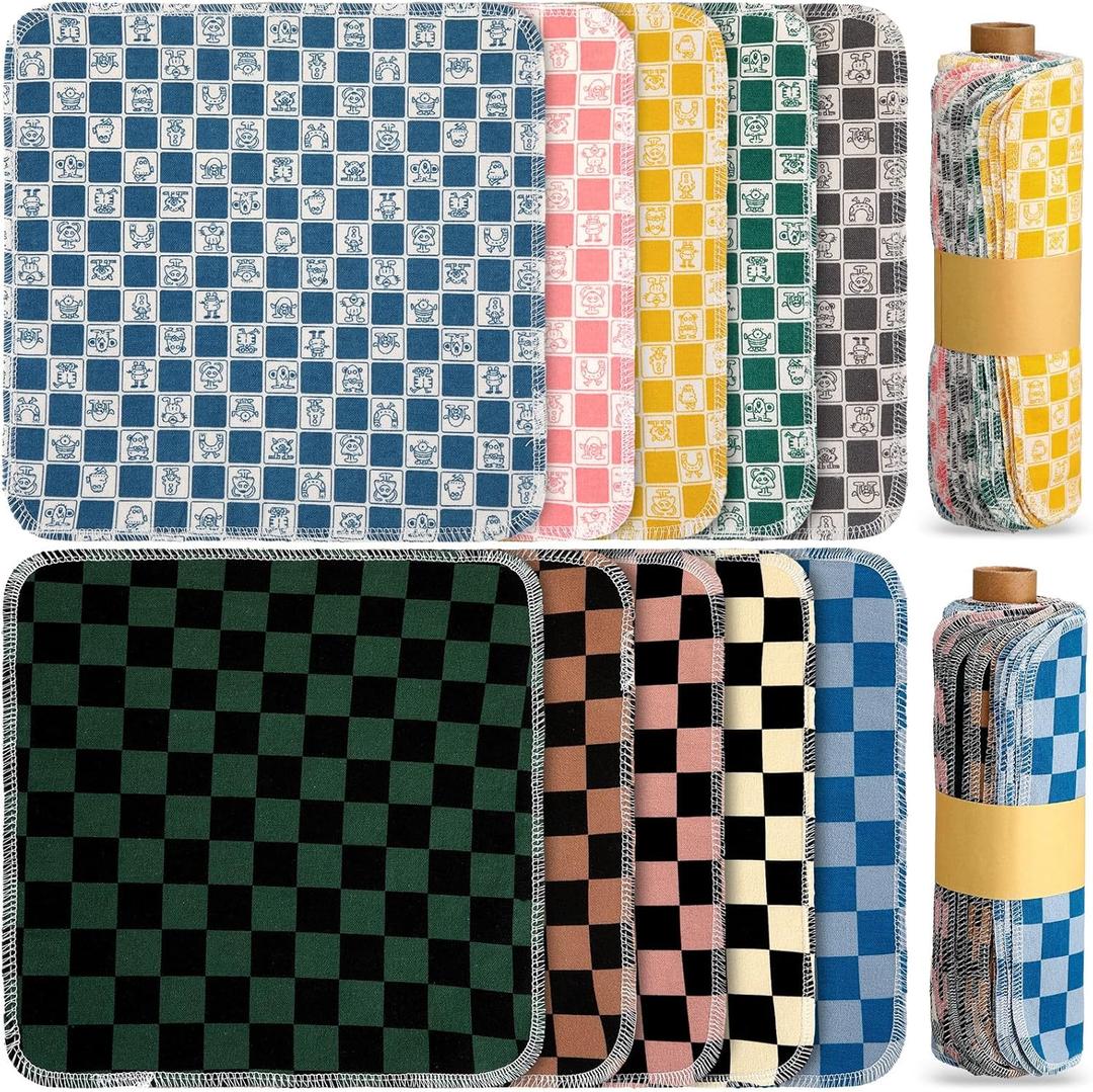 Redbaker 50 Pcs Reusable Paper Towels Paperless Reusable Cotton Cloths Toilet Absorbent Washable Paper Towels with Roll Kitchen Dishcloth for Kitchen Paperless Dishcloths(Trendy), 10"L x 10"W