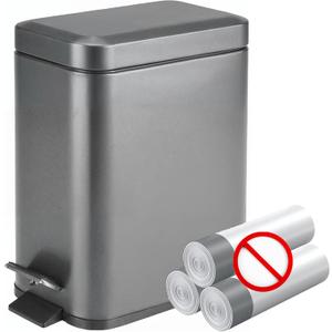 Homie Soft Close, Slim Trash Can 1.6 Gallon with Anti - Bag Slip Liner and Lid, Use as Mini Garbage Basket, Slim Dust Bin, or Decor in Bathroom, Restroom, Kitchen, or Bedroom (Graphite Gray)