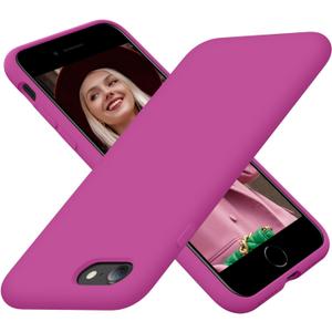 Cordking Designed for iPhone SE Case 2022/2020, Designed for iPhone 7 8 Case, Silicone Ultra Slim Shockproof Phone Case with [Soft Microfiber Lining], 4.7 inch, Shocking Pink