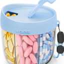 Cute Pill Dispenser with 7 Large Compartments, Portable Pill Bottle Organizer with Wide Opening for Easy Use, Anti-Mix Pill Organizer for Travel, BPA-Free Pill Container, Blue