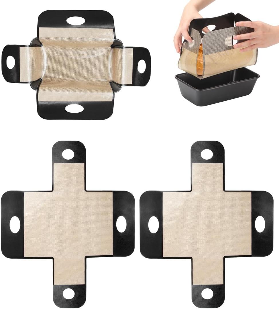 Upgraded Silicone Bread Loaf Pan Liner, Food-Grade Silicone Bread Sling, Loaf Pan Lifters - Non-Stick & Easy Clean Dough Transfer Tool with 4 Handles - Best Fits 9x5" or 1.5lb Loaf Pans - Pack of 2 Upgraded Silicone Bread Loaf Pan Liner, Food-Grade Silicone Bread Sling, Loaf Pan Lifters - Non-Stick & Easy Clean Dough Transfer Tool with 4 Handles - Best Fits 9x5" or 1.5lb Loaf Pans - Pack of 2