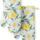 Martha Stewart Lemon Whimsy Oven Mitt 2-Pack Set, Yellow, 7"x13"