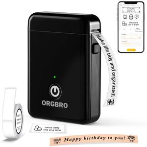 ORGBRO Label Maker Machine with Tape, X1 Portable Bluetooth Mini Label Printer, Support Pre-Cut & Continuous Label, Wireless Small Label Makers with Versatile App for School Home Office Organization (Black)