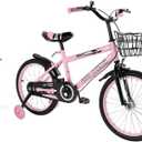 Bruce & Shark Pink 18 Inch Kids Bike with Training Wheels, Adjustable Seat, Carbon Steel Frame, Dual Brakes, Anti-Slip Wheels, Easy Assembly Youth Bicycle 3'1"–4'3" Height