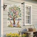 CROWNED BEAUTY Easter House Flag Egg Tree Bunny 28x40 Inch Double Sided Large Holiday Welcome Decoration for Outside Yard